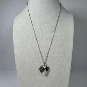 Sterling Silver Modern Heart Puffy Pendant 925 Stamped Italy Chain
